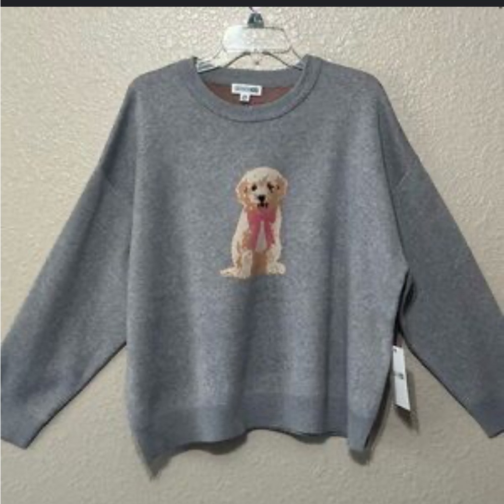 Charming Gray Sweater with Dog Design - Picture 3 of 4